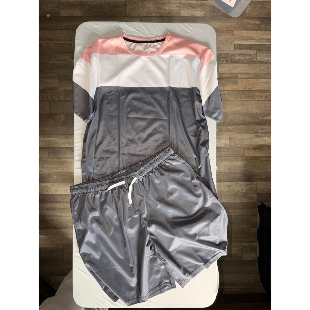 Pink White Gray Colorblock Athleticβ Shorts and T-Shirt Set Size 6XL
